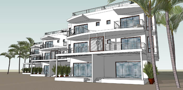 The facade facing the pool and sea takes advantage of views and breezes.